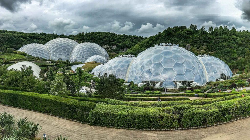 View of geodesic biome domes at the eden project high-tech builders construction