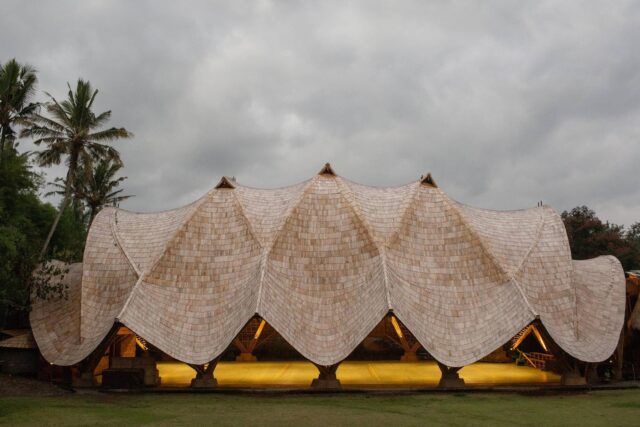 Exterior view of the arc by ibuku constructed using bamboo