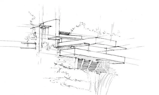 Frank lloyd wright falling water sketch