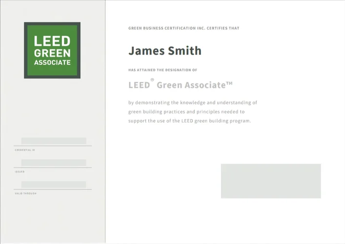James Smith LEED Green Associate certificate issued by Green Business Certification Inc.
